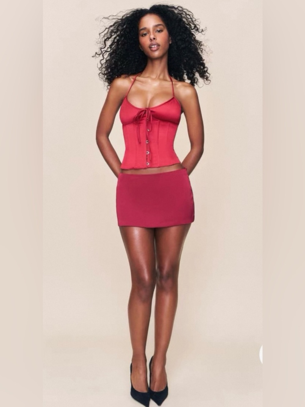 Guizio Micro Mini Stretch Skirt Red Size M